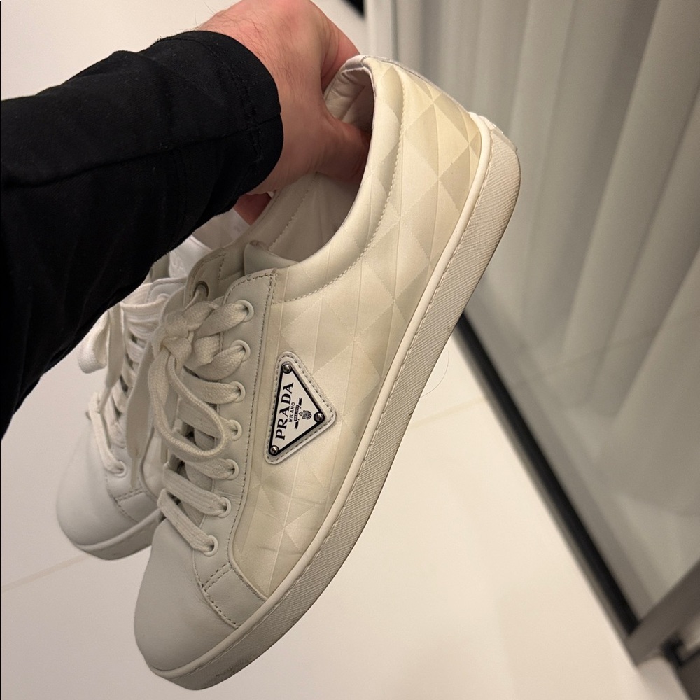 Prada Men's Cream Quilted Sneakers